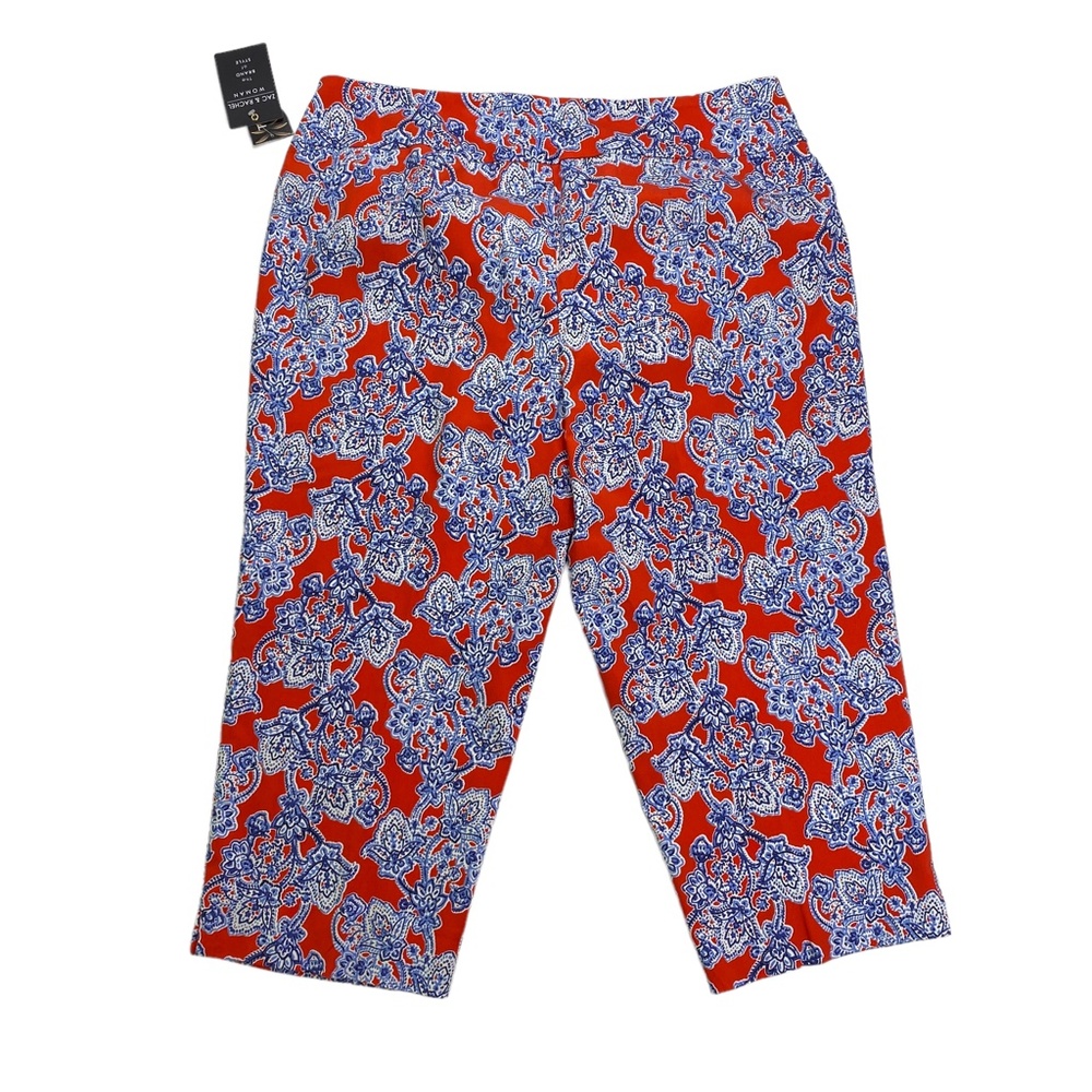 NWT Zac & Rachel Pull On Crop Pant Red Blue Paisley Sz. 20W - Picture 3 of 11